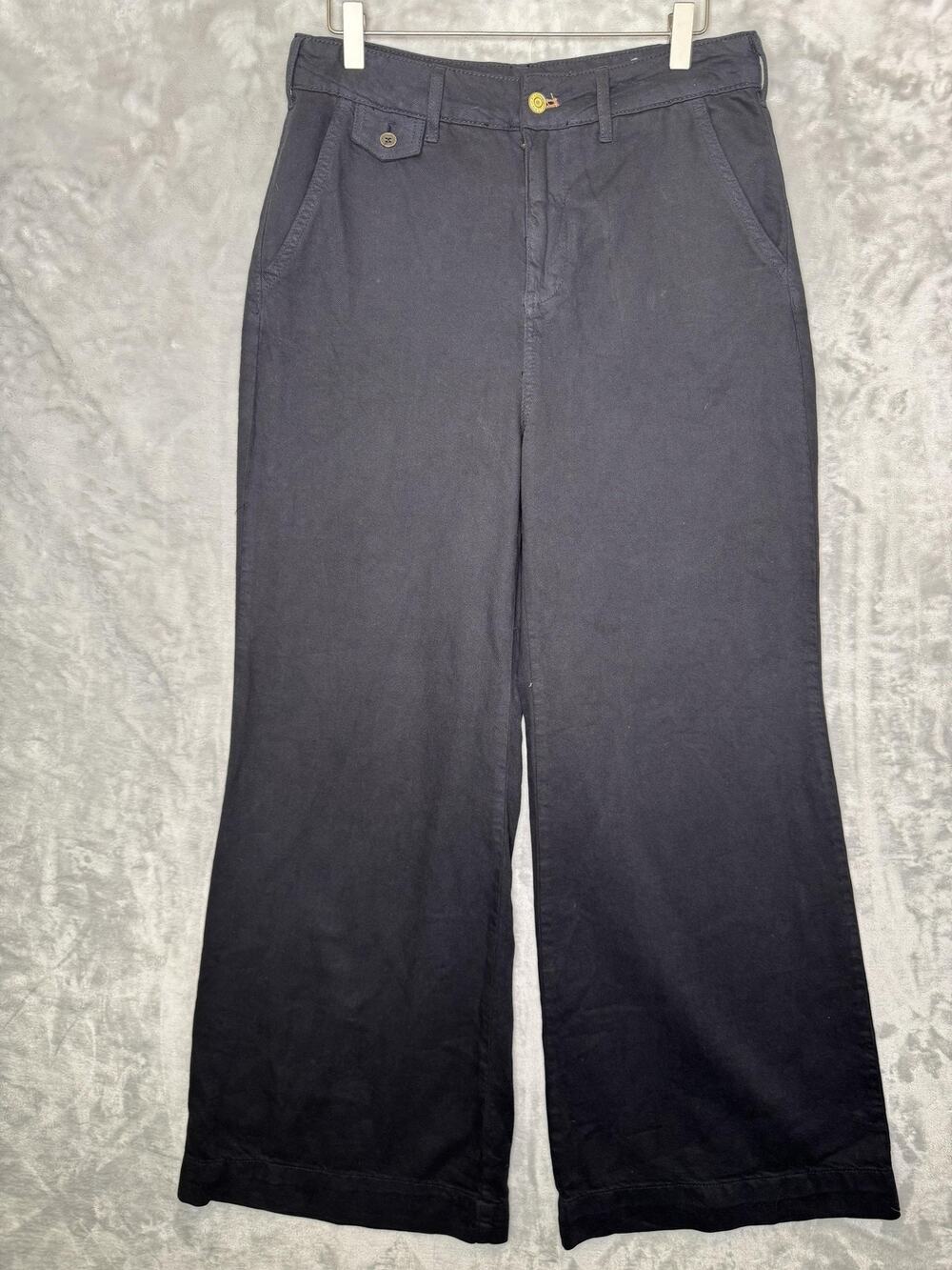 Pilcro Chino Pants Womens 29 Black Twill Wide Leg Relaxed Fit Flat Front Pockets